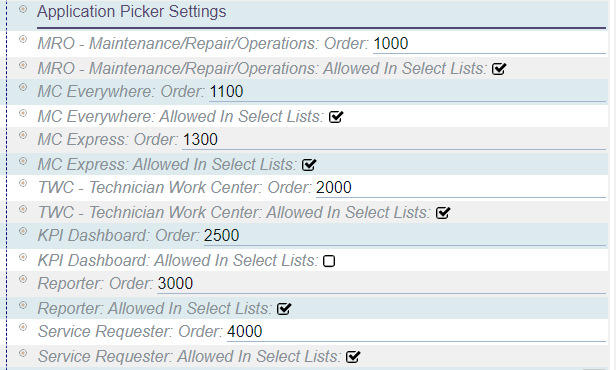 Application Picker Settings